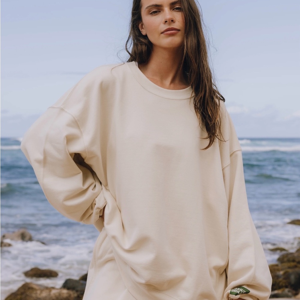 Daily Drills Cream Oversized Long Sleeve Hoodie